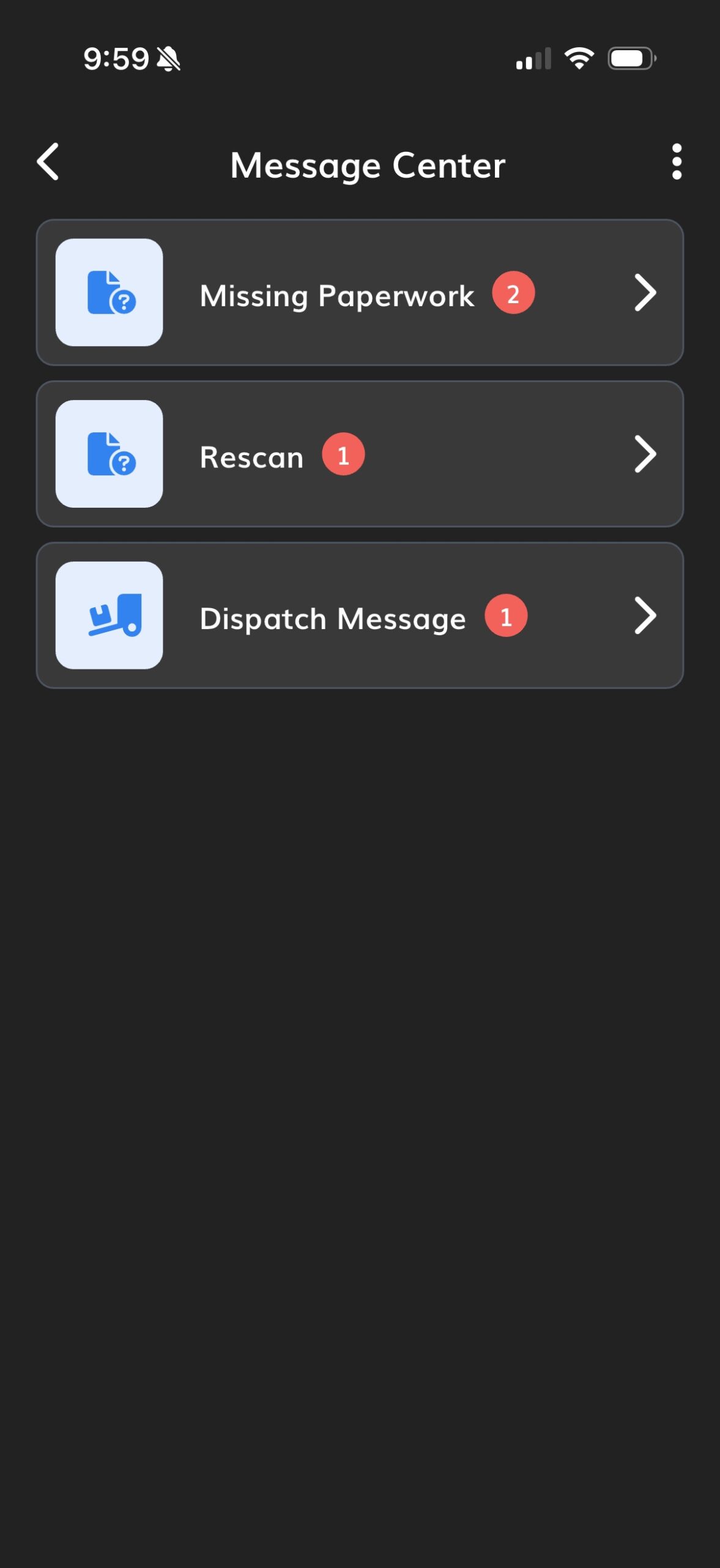 Message Center screen