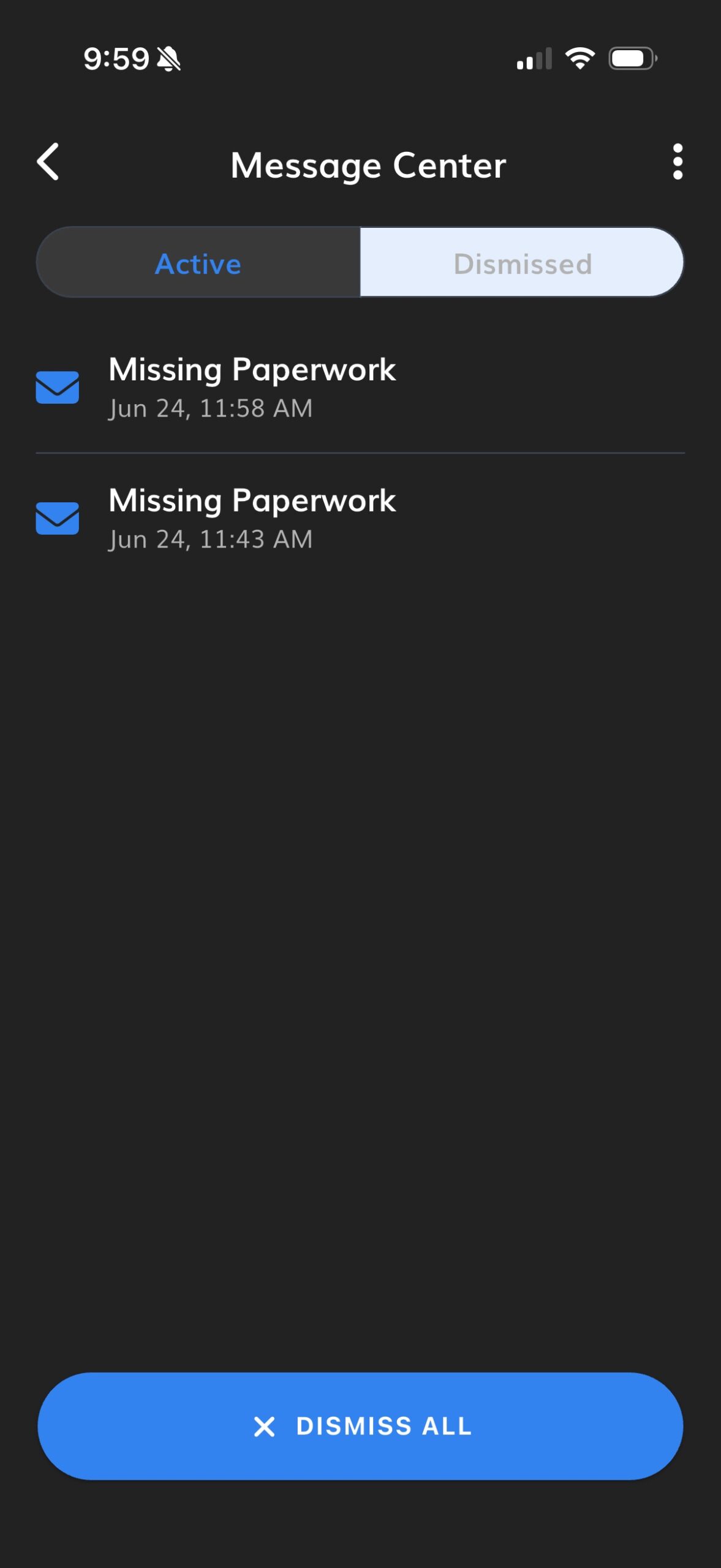 Message Center screen