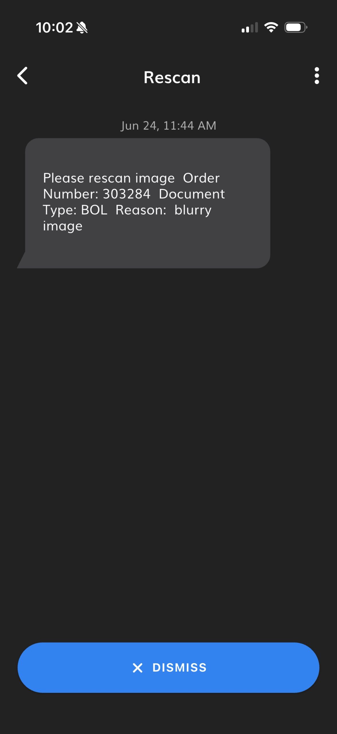 Message Center screen