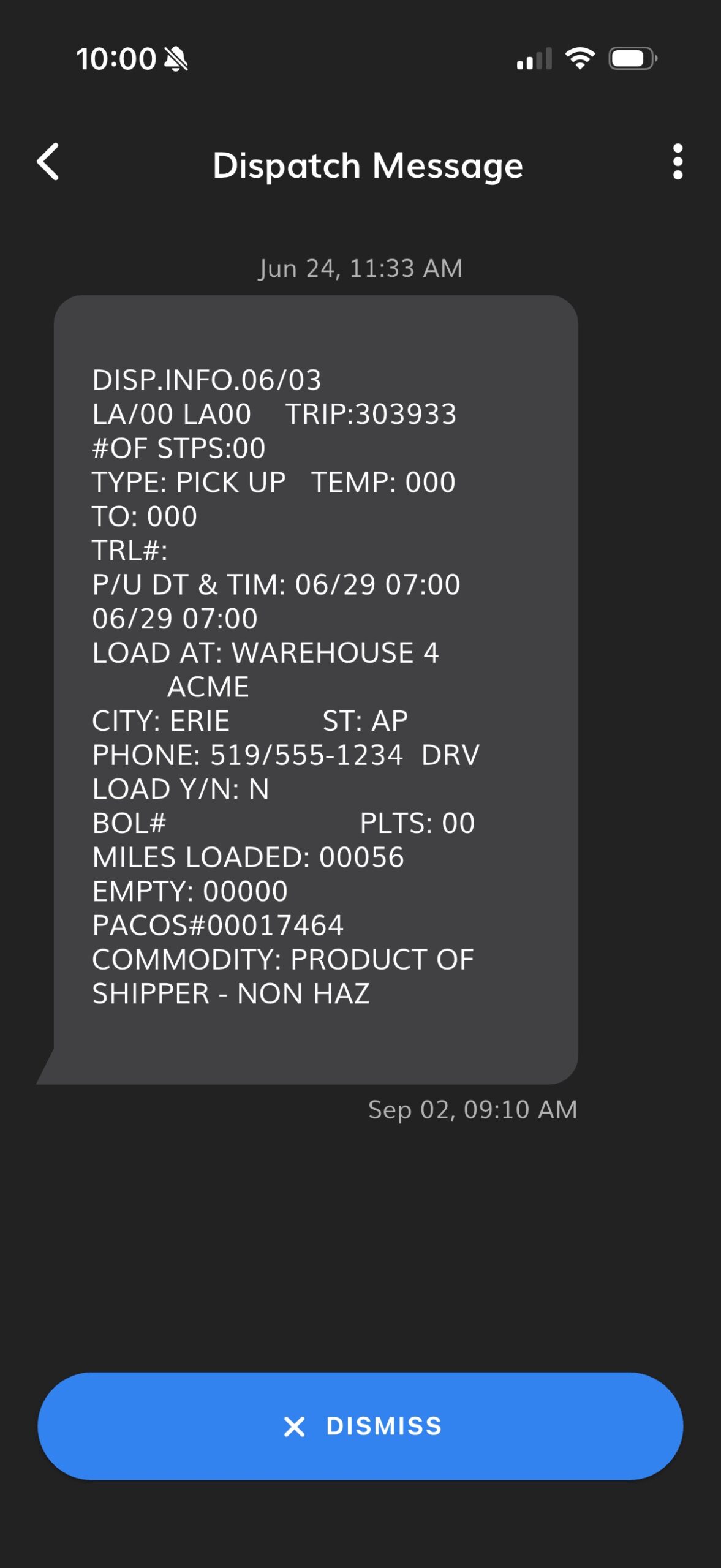 Message Center screen