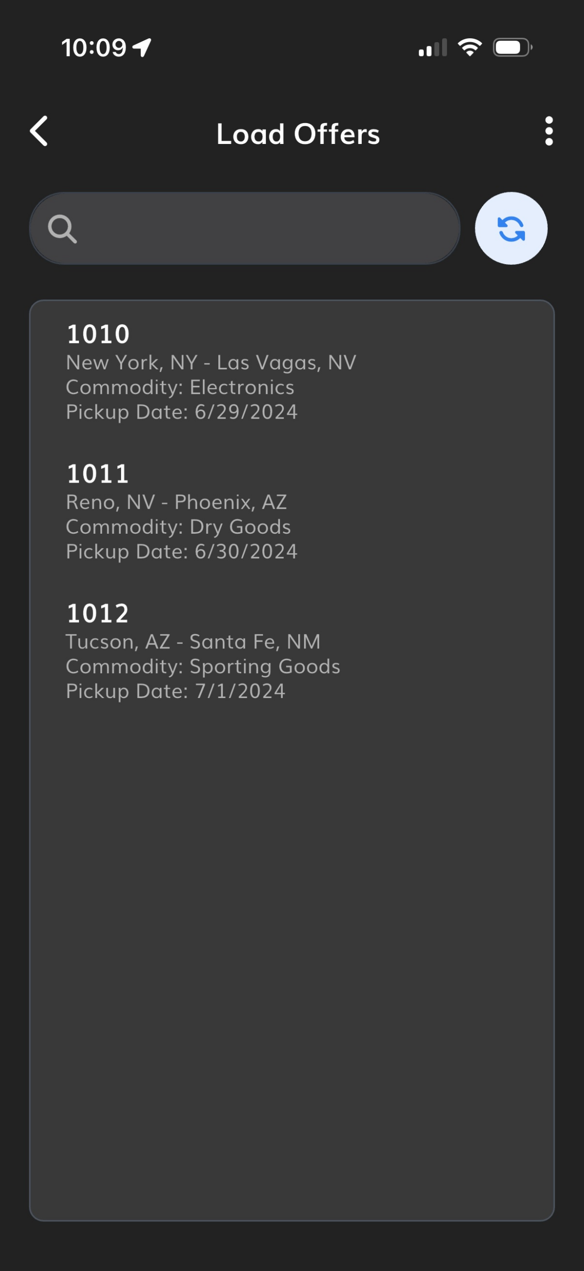 Trip Management screen
