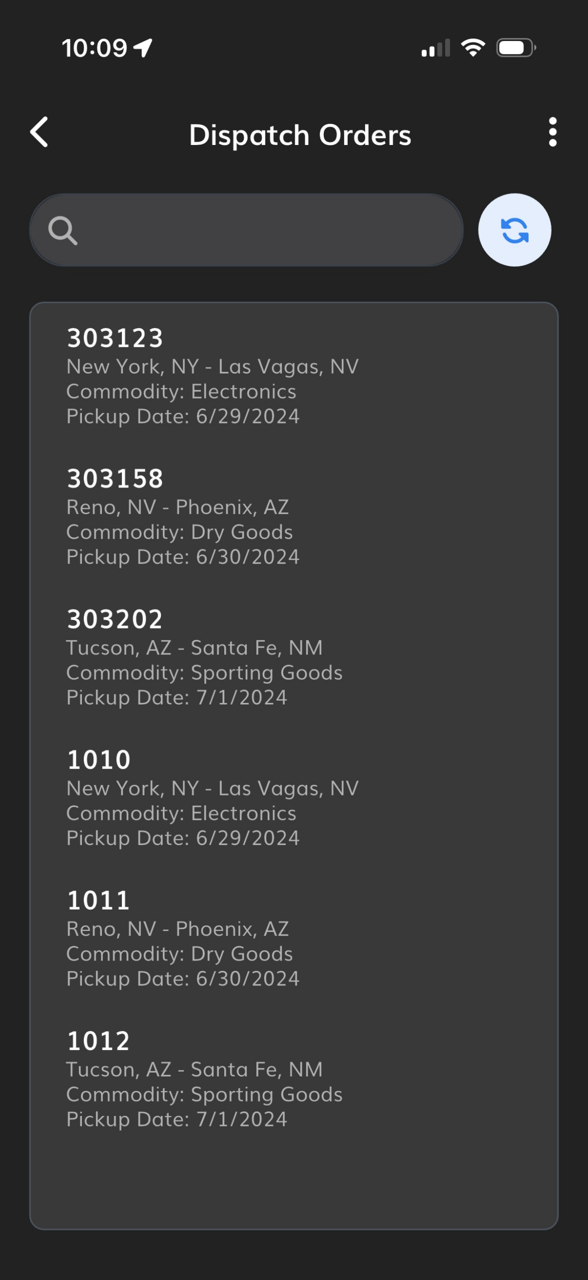 Trip Management screen