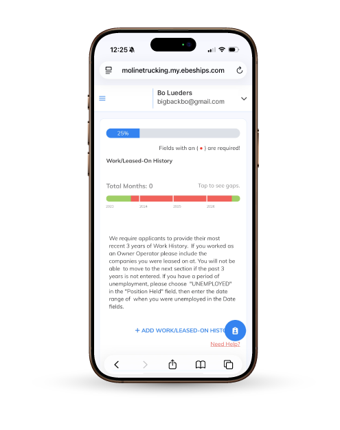 Driver application on a phone
